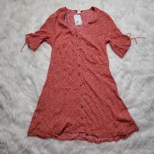 H&M Gathered Short Sleeve Floral Dress